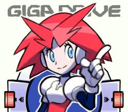 Rule 34 | 1girl, beatrice (pulseman), blue eyes, gloves, looking to the side, outline, pulseman, red hair, short hair, simple background, smile, solo, sugimori ken, upper body, white background, white gloves