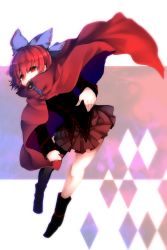 Rule 34 | 1girl, bow, cape, hair between eyes, hair bow, highres, kazetto, long sleeves, red eyes, red hair, sekibanki, shirt, skirt, solo, touhou