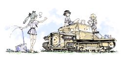 Rule 34 | 10s, 3girls, anchovy (girls und panzer), black hair, blonde hair, bucket, carpaccio (girls und panzer), carro veloce cv-33, chomoran, girls und panzer, hair ribbon, hose, long hair, military, military vehicle, motor vehicle, multiple girls, pepperoni (girls und panzer), pleated skirt, ribbon, short hair, skirt, tank, twintails, washing vehicle