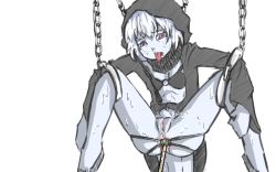 Rule 34 | 10s, 1girl, abyssal ship, anal, anal object insertion, anus, artist request, ass juice, bdsm, bikini, bikini top only, black bikini, blue skin, bondage, bound, chain, colored skin, creature inside, hood, hoodie, kantai collection, object insertion, purple eyes, pussy, rape, re-class battleship, saliva, scarf, sea cucumber, short hair, silver hair, simple background, spread anus, stomach bulge, sweat, swimsuit, tail, tongue, tongue out, uncensored
