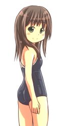 Rule 34 | 1girl, ass, bad id, bad pixiv id, brown hair, flat chest, green eyes, looking back, mumumumu, one-piece swimsuit, original, school swimsuit, short hair, smile, solo, swimsuit