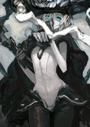 Rule 34 | 10s, 1girl, abyssal ship, bodysuit, cape, gloves, glowing, glowing eyes, hat, kantai collection, long hair, pale skin, revision, silver hair, solo, wo-class aircraft carrier, zen33n