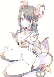 Rule 34 | 1girl, :p, bare shoulders, black bra, black collar, black gloves, black hair, black panties, black thighhighs, blue hair, bow, bow bra, bra, breasts, brown eyes, chita (ketchup), cleavage, closed mouth, collar, collarbone, commentary request, curled horns, demon girl, demon horns, demon tail, demon wings, ear piercing, earrings, elbow gloves, gloves, gradient hair, high heels, highres, horns, jewelry, lock, long hair, looking at viewer, medium breasts, mole, mole on breast, mole under eye, multicolored hair, navel, original, over-kneehighs, padlock, padlocked collar, panties, piercing, pointy ears, purple wings, red footwear, seiza, shoe soles, shoes, side-tie panties, signature, sitting, smile, solo, tail, thighhighs, tongue, tongue out, underwear, white background, wings, wrist cuffs