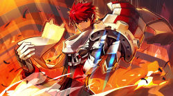 Rule 34 | 1boy, armor, highres, male focus, panamaman, pointy ears, red eyes, red hair, s4 league, scarf, short hair, solo