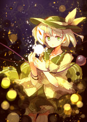 Rule 34 | 1girl, bow, energy ball, green eyes, hat, hat bow, komeiji koishi, long sleeves, mask, mouth mask, shirt, silver hair, skirt, solo, third eye, touhou, wide sleeves, yetworldview kaze