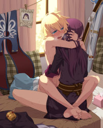 Rule 34 | 00s, 2boys, anal, bad id, bad pixiv id, barefoot, bed, blonde hair, blue eyes, blush, bracelet, breath, clothed sex, crossed legs, curtains, feet, flynn scifo, from behind, full body, heavy breathing, hug, indian style, indoors, jewelry, keiko rin, leg lock, long hair, long legs, male focus, male penetrated, moaning, multiple boys, nude, on bed, open mouth, purple hair, sex, short hair, sitting, sitting on person, soles, straddling, sweat, tales of (series), tales of vesperia, tears, tissue, toe scrunch, toes, torogao, upright straddle, wanted, weapon, window, yaoi, yuri lowell