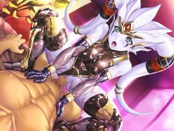 Rule 34 | 1boy, 1girl, bodysuit, breasts, clothed female nude male, clothed sex, colored skin, cowgirl position, faceless, faceless male, fuuma kotarou (taimanin series), game cg, gloves, headpiece, latticour, lilith-soft, medium breasts, monster girl, nude, pale skin, rabidhowl, sano toshihide, sex, straddling, taimanin (series), taimanin rpgx, taimanin suit, tentacle hair