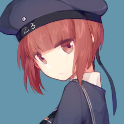 Rule 34 | 10s, 1girl, brown eyes, brown hair, clothes writing, hat, kantai collection, short hair, solo, z3 max schultz (kancolle)