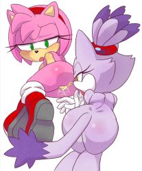 Rule 34 | 2girls, amy rose, animal ears, anus, ass, blaze the cat, cat ears, cat tail, cleft of venus, eyelashes, female focus, furry, furry female, gloves, hairband, half-closed eyes, hecticarts, highres, multiple girls, nude, open mouth, pink fur, pussy, pussy juice, sonic (series), tail, topknot, transparent background, white gloves, yuri