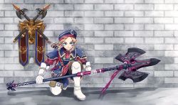 Rule 34 | 1boy, blonde hair, blue eyes, blue hat, gloves, hat, kaidou mitsuki, link, looking at viewer, male focus, military, military hat, military uniform, nintendo, pointy ears, polearm, smile, solo, spear, the legend of zelda, the legend of zelda: breath of the wild, uniform, weapon