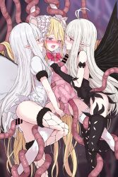 3girls absurdres ahoge airy_(bravely_default) anne_(bravely_second) arms_up ass bar_censor between_thighs black_gloves black_leotard black_thighhighs blonde_hair blue_eyes blush bravely_default:_flying_fairy bravely_default_(series) bravely_second:_end_layer butterfly_wings censored closed_eyes commission commissioner_upload consensual_tentacles crossover defeat face-to-face fairy fairy_wings frottage girl_sandwich gloves gluteal_fold grabbing_another&#039;s_breast grabbing_another&#039;s_thighs groping gulp5959 hana_koi_(gulp5959) highres insect_wings leg_lock legs legs_apart leotard long_hair magical_girl moaning molestation multiple_girls open_mouth original pink_leotard pointy_ears rape restrained sandwiched skeb_commission smile straddling tentacles tentacles_under_clothes thighhighs thighs vaginal very_long_hair white_gloves white_hair white_leotard white_thighhighs wings yuri