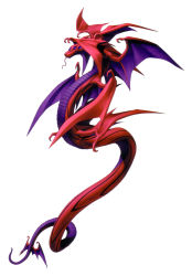 Rule 34 | absurdres, colored skin, dragon, dragon wings, extra eyes, forked tongue, highres, kazuma kaneko, multiple wings, official art, purple eyes, red skin, samael (megami tensei), shin megami tensei, simple background, snake, solo, tongue, white background, wings