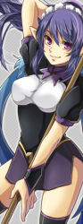 Rule 34 | 00s, 1girl, blue hair, judith (tales), maid headdress, mokorei, multicolored hair, official alternate costume, pencil skirt, pointy ears, skirt, solo, tales of (series), tales of vesperia, thighhighs, two-tone hair