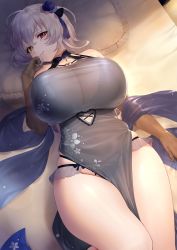 Rule 34 | 1girl, absurdres, alicia renato (yashiro sousaku), black bra, blush, borrowed character, bra, breasts, china dress, chinese clothes, cleavage, commission, curvy, dress, female focus, hair ornament, heterochromia, highres, huge breasts, looking at viewer, lying, on back, original, oriti4, pillow, red eyes, second-party source, see-through, shawl, short hair, silver hair, smile, solo, thick thighs, thighs, underwear, wide hips, yellow eyes