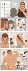 Rule 34 | 0 0, 3boys, 3girls, 3koma, 4koma, :o, arm hair, ass, ass hair, back, bara, bare pectorals, beard, biceps, black tank top, body hair, brown hair, chest hair, coin, comic, completely nude, covering own mouth, crying, dark-skinned male, dark skin, dress, facial hair, feet out of frame, flexing, from behind, glasses, gold coin, hairy, hand on own chin, happy tears, hetero, highres, large pectorals, leg hair, lifting own clothes, long hair, male focus, mature male, modeling, monster boy, multiple boys, multiple girls, muscular, muscular male, navel, navel hair, nipples, nude, nude modeling, original, own hands together, palms together, pectorals, picture frame, short hair, smile, sparkle, speech bubble, streaming tears, stroking beard, stroking own chin, tank top, tears, thick eyebrows, thick thighs, thighs, thinking, triceps, undressing, white dress, yaoi, youtian (youtiange)
