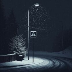 Rule 34 | aleha 84, animated, lamppost, looping animation, no humans, original, pixel art, road, road sign, scenery, sign, snow, snowing, tagme, tree, utility pole, video