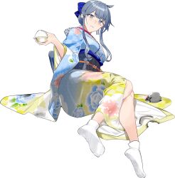Rule 34 | 1girl, blue eyes, blue hair, blue kimono, bowl, burnt clothes, drew (drew213g), floral print, gotland (kancolle), hair bun, holding, japanese clothes, kantai collection, kimono, long hair, looking at viewer, official art, parted lips, rose print, sheep, sidelocks, sitting, socks, soles, solo, tabi, third-party source, transparent background, white socks