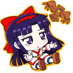 Rule 34 | 1girl, ainu clothes, boots, breasts, fingerless gloves, gloves, hair ribbon, highres, legs, long hair, mamahaha, nakoruru, open mouth, pants, purple eyes, purple hair, ribbon, samurai spirits, sitting, small breasts, snk, the king of fighters, thighs