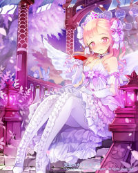 Rule 34 | 1girl, arm garter, bare shoulders, bird, blush, boots, breasts, choker, cleavage, cocorip, dress, frills, gloves, hair ribbon, long hair, looking at viewer, original, pantyhose, pink eyes, pink hair, ribbon, sitting, small breasts, smile, solo, thigh boots, thighhighs, tiara, white gloves, white thighhighs