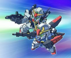 Rule 34 | aiming, beam rifle, chibi, energy gun, flying, gun, gundam, gundam mk ii, holding, holding gun, holding weapon, looking to the side, mecha, mecha focus, motion lines, moukin punch, no humans, robot, v-fin, weapon, zeta gundam, zeta gundam (mobile suit)