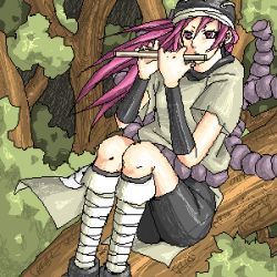 Rule 34 | 1girl, artist request, female focus, flute, forest, instrument, lowres, naruto, naruto (series), nature, oekaki, outdoors, solo, tayuya (naruto)