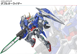 Rule 34 | 00 gundam, 00 raiser, 00s, gundam, gundam 00, mecha, no humans, official art, robot, simple background, sword, weapon