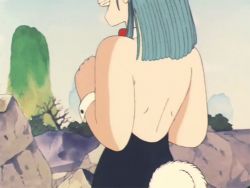 Rule 34 | 1980s (style), 1boy, 1girl, age difference, animated, animated gif, aqua hair, back, bald, bare back, bare shoulders, beard, blood, bulma, dragon ball, facial hair, gender transformation, leotard, lowres, muten roushi, nosebleed, old, old man, oldschool, oolong, open mouth, pervert, playboy bunny, retro artstyle, sunglasses, turtle shell