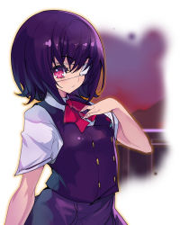 10s 1girl akaga_hirotaka another black_hair eyepatch female_focus looking_at_viewer misaki_mei red_eyes school_uniform short_hair skirt solo upper_body