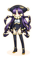 Rule 34 | 1girl, 797, :&lt;, alice soft, arthropod girl, bad id, bad pixiv id, extra arms, hat, insect girl, long hair, monster girl, multiple legs, noir (rance), purple hair, rance (series), red eyes, sengoku rance, solo, spider girl, thighhighs