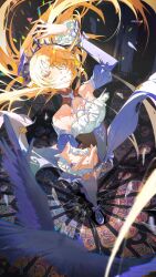 Rule 34 | 1girl, bare shoulders, blonde hair, breasts, castle, closed eyes, closed mouth, detached sleeves, dress, eyepatch, fischl (ein immernachtstraum) (genshin impact), fischl (genshin impact), frills, genshin impact, hair over one eye, high heels, highres, jewelry, long hair, long sleeves, medium breasts, mi zhang, official alternate costume, oz (genshin impact), princess, purple dress, purple footwear, red eyes, ribbon, ring, solo, sunlight, thighhighs, tiara, white thighhighs