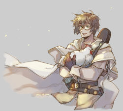 Rule 34 | 1boy, animal, bard (ragnarok online), belt, bird, brown belt, brown capelet, brown gloves, brown hair, brown shirt, capelet, chicken, commentary request, cowboy shot, dated, eric flay, glasses, gloves, green eyes, grey background, hair between eyes, holding, holding animal, holding bird, layered sleeves, long sleeves, looking afar, male focus, open mouth, ragnarok online, rimless eyewear, shirt, short hair, short over long sleeves, short sleeves, signature, smile, solo