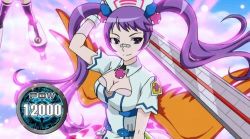 Rule 34 | 10s, angel feather, cardfight!! vanguard, crimson mind baruch, gloves, hat, heart, looking at viewer, lowres, nurse, nurse cap, purple eyes, purple hair, thermometer, twintails, wings