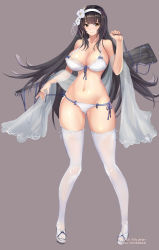 Rule 34 | 1girl, absurdres, bad id, bad pixiv id, bikini, black hair, blush, breasts, closed mouth, collarbone, etidekailo, flower, full body, girls&#039; frontline, groin, hair flower, hair ornament, hairband, highres, large breasts, long hair, looking at viewer, navel, official alternate costume, shawl, smile, solo, stomach, swimsuit, thighhighs, type 95 (girls&#039; frontline), type 95 (summer cicada) (girls&#039; frontline), very long hair, white bikini, white hairband, white thighhighs, yellow eyes