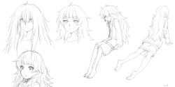 Rule 34 | 1girl, ahoge, barefoot, dated, from behind, highres, hiyajou maho, jacket, long hair, looking at viewer, looking down, lying, menomorute, messy hair, monochrome, on stomach, open mouth, sitting, sketch, soles, solo, tagme, very long hair, wet, wet hair, white background