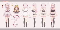 Rule 34 | + +, 1girl, :d, bare shoulders, black panties, black socks, black thighhighs, blush, breasts, brown background, brown capelet, capelet, character sheet, cleavage, closed mouth, collar, collared shirt, color guide, dress shirt, grey hair, hair ornament, hair ribbon, hairclip, heart, highres, hood, hood up, hooded capelet, kimitsu tenka, large breasts, leash, long hair, long sleeves, maid dolce, multiple views, navel, off shoulder, open mouth, panties, red collar, red eyes, red ribbon, ribbon, shirt, single sock, single thighhigh, sleeves past wrists, smile, socks, standing, thighhighs, toyosaki shu, translation request, two side up, underwear, very long hair, virtual youtuber, white shirt, x hair ornament