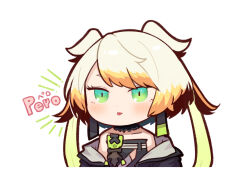 Rule 34 | 1other, :p, blonde hair, blush, commentary request, green eyes, green hair, hatyuuruinohito, jacket, melissa kinrenka, melissa kinrenka (1st costume), nijisanji, open clothes, open jacket, other focus, simple background, solo, swept bangs, tongue, tongue out, twintails, virtual youtuber, white background