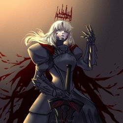 Rule 34 | 1girl, arm up, armor, armored dress, artoria pendragon (all), artoria pendragon (fate), blonde hair, blood, blood halo, breastplate, crown, dark halo, excalibur morgan (fate), fate/grand order, fate (series), gauntlets, halo, liquid halo, pauldrons, planted, planted sword, planted weapon, red halo, saber alter, saber ruri, shoulder armor, solo, sword, weapon, yellow eyes