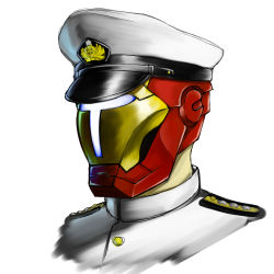 Rule 34 | 1boy, admiral (kancolle), buttons, flanker (flanker8649), hat, helm, helmet, iron man, kantai collection, male focus, marvel, parody, peaked cap, simple background, solo, upper body, white background