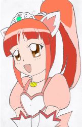 Rule 34 | 00s, 1girl, animal ears, brown eyes, cat ears, elbow gloves, fang, fushigiboshi no futago hime, gloves, heart, jewelry, leonne, long hair, necklace, ponytail, red hair, solo, tiara