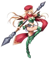 Rule 34 | 10s, 1girl, alleyne (queen&#039;s blade), alleyne (queen&#039;s blade unlimited), artist request, beret, blonde hair, blue eyes, boots, braid, breasts, cape, cleavage, elf, hat, long hair, medium breasts, midriff, pointy ears, queen&#039;s blade, queen&#039;s blade unlimited, side braid, solo, thighhighs, weapon