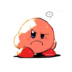 Rule 34 | &gt;:(, ..., closed mouth, frown, full body, glaring, half-closed eye, highres, kirby, kirby (series), looking at viewer, nintendo, no humans, raised eyebrow, rariatto (ganguri), simple background, solo, speech bubble, twitter username, v-shaped eyebrows, white background