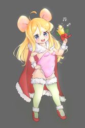 Rule 34 | 1girl, absurdres, ahoge, animal ears, arm up, bell, blonde hair, blue eyes, breasts, cape, christmas, covered navel, frilled leotard, frills, full body, fur trim, grey background, hand on own hip, high heels, highres, leotard, long hair, mouse ears, no tail, nontraditional playboy bunny, open mouth, original, pink leotard, playboy bunny, red cape, red footwear, shoes, simple background, small breasts, smile, solo, strapless, strapless leotard, thighhighs, thighs, white thighhighs, wowo2469, wrist cuffs