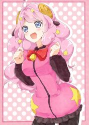 Rule 34 | 10s, 1girl, ahoge, animal ears, bell, blue eyes, blush, bow, long hair, moa (show by rock!!), open mouth, pink hair, sheep ears, show by rock!!, spotted, star (symbol)