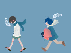 Rule 34 | 1boy, 1girl, bad id, bad pixiv id, child, cold, jpeg artifacts, kaito (vocaloid), male focus, meiko (vocaloid), nashi48, running, scarf, shorts, siblings, sisters, twins, vocaloid, winter