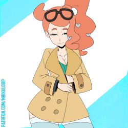 Rule 34 | 1girl, animated, animated gif, aqua eyes, blush, bouncing breasts, breasts, coat, collarbone, creatures (company), eyewear on head, game freak, glasses, hair ornament, half-closed eyes, heart, heart hair ornament, highleg, highleg leotard, large breasts, leotard, long hair, looking at viewer, moikaloop, naughty face, nintendo, open clothes, orange hair, pokemon, pokemon swsh, ponytail, smile, solo, sonia (pokemon), text focus, thick thighs, thighs, thong leotard, trench coat, wide hips