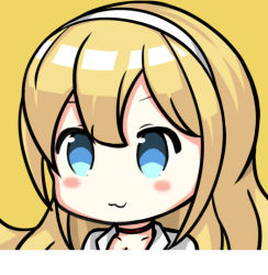 Rule 34 | 1girl, :3, azur lane, blonde hair, blue eyes, blush, choker, closed mouth, collared shirt, commentary request, hair between eyes, hairband, long hair, nagato-chan, north carolina (azur lane), portrait, red choker, shirt, simple background, smile, solo, white hairband, white shirt, yellow background