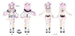 Rule 34 | 1girl, absurdres, ass, breasts, butt crack, character sheet, female focus, full body, hair ornament, heart, highres, jacket, long hair, looking at viewer, matanonki, multiple views, pink hair, simple background, smile, thighhighs, tulsi nightmare, variations, vee (vtuber), virtual youtuber, white background