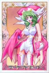 Rule 34 | 00s, 1girl, :d, absurdres, angel wings, blush, boots, breasts, cape, choker, covered erect nipples, curvy, dress, drill hair, flower, glasses, gloves, green hair, hat, highres, hip focus, impossible clothes, impossible dress, kaishaku, large breasts, long hair, open mouth, pharm, pink footwear, pink thighhighs, purple eyes, scan, shiny clothes, short dress, smile, solo, sparkle, standing, striped clothes, striped thighhighs, thighhighs, twin drills, twintails, ufo princess valkyrie, white thighhighs, wide hips, wings, zettai ryouiki