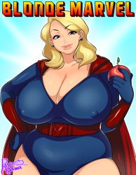 Rule 34 | agawa ryou, artist name, blonde hair, breasts, cape, character request, cleavage, covered erect nipples, fat, food, large breasts, mature female, smile