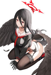 Rule 34 | abab xiaxia, absurdres, all fours, angel wings, arched back, ass, black hair, black pantyhose, black thighhighs, blue archive, breasts, collar, feathered wings, garter belt, garter straps, gloves, half gloves, halo, hasumi (blue archive), highres, kneeling, lace, lace-trimmed legwear, lace trim, large breasts, leaning forward, lingerie, long hair, looking at viewer, panties, pantyhose, sailor senshi uniform, seductive smile, smile, solo, thighhighs, underwear, wings